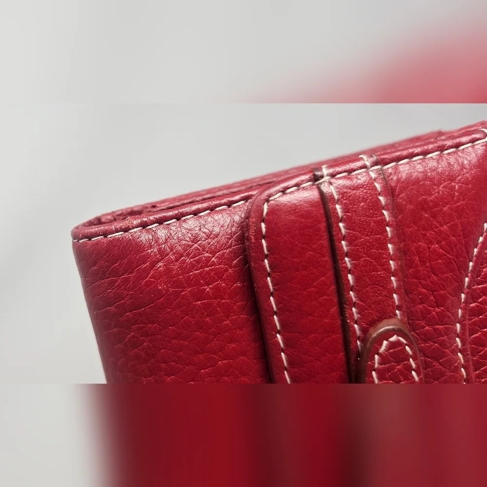 Willsons Leather Red Pebbled Leather Wallet Threefold Credit Card ID Checkbook
